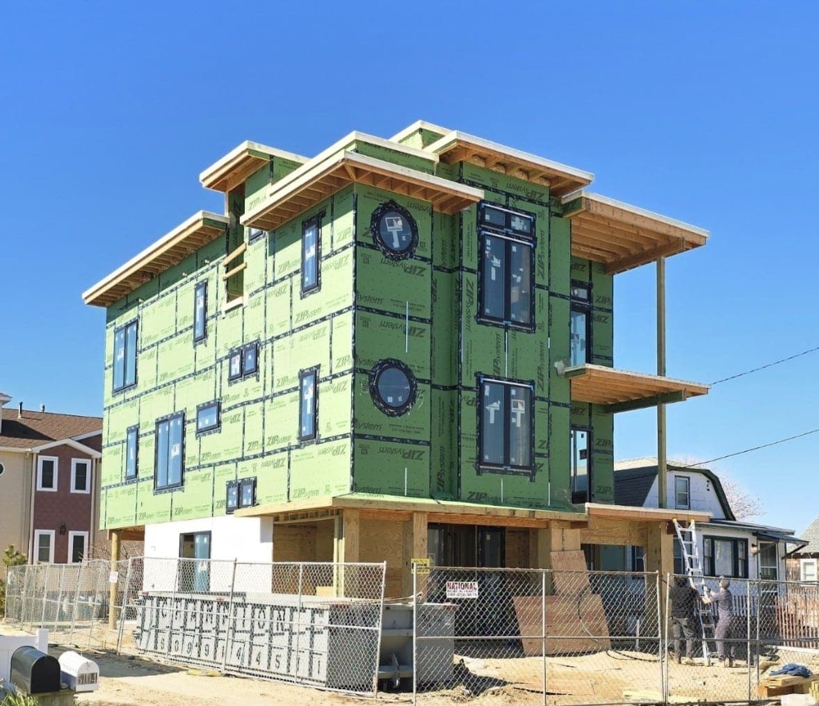 Custom home under construction — structural framing stage